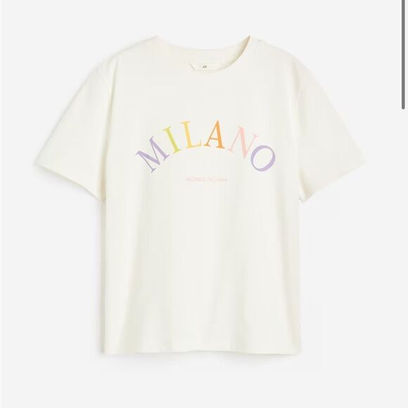 H&M Cream Milano Graphic Tee – Colorful Text Design – Casual & Comfy - Picture 1 of 5